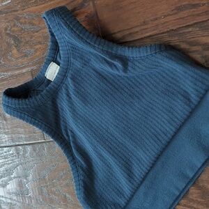 GOOD AMERICAN I Twilight Blue Ribbed High Neck Seamless Racerback Bra, 1/2